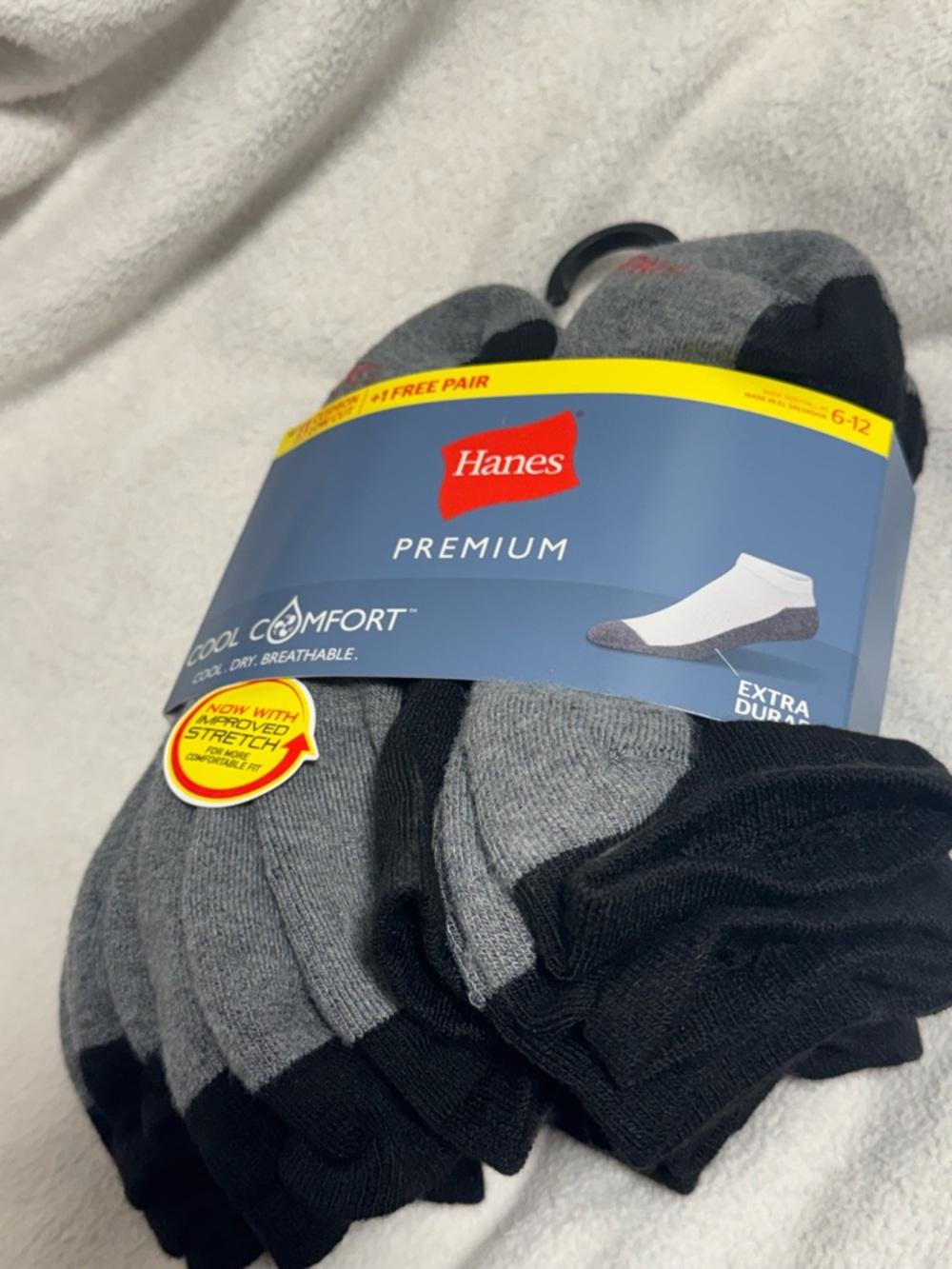 Hanes Premium No-Show Athletic Socks - Black & Gray